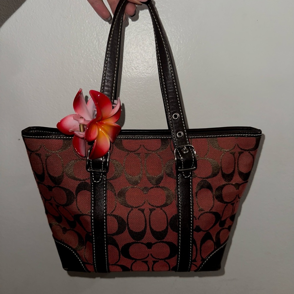 Coach Red and Brown Women's Mini Tote Bag - Picture 2 of 9
